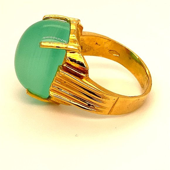 Green Cats Eye Calcite 18.60ct Solid 18K AU Ring - Picture 5 of 7